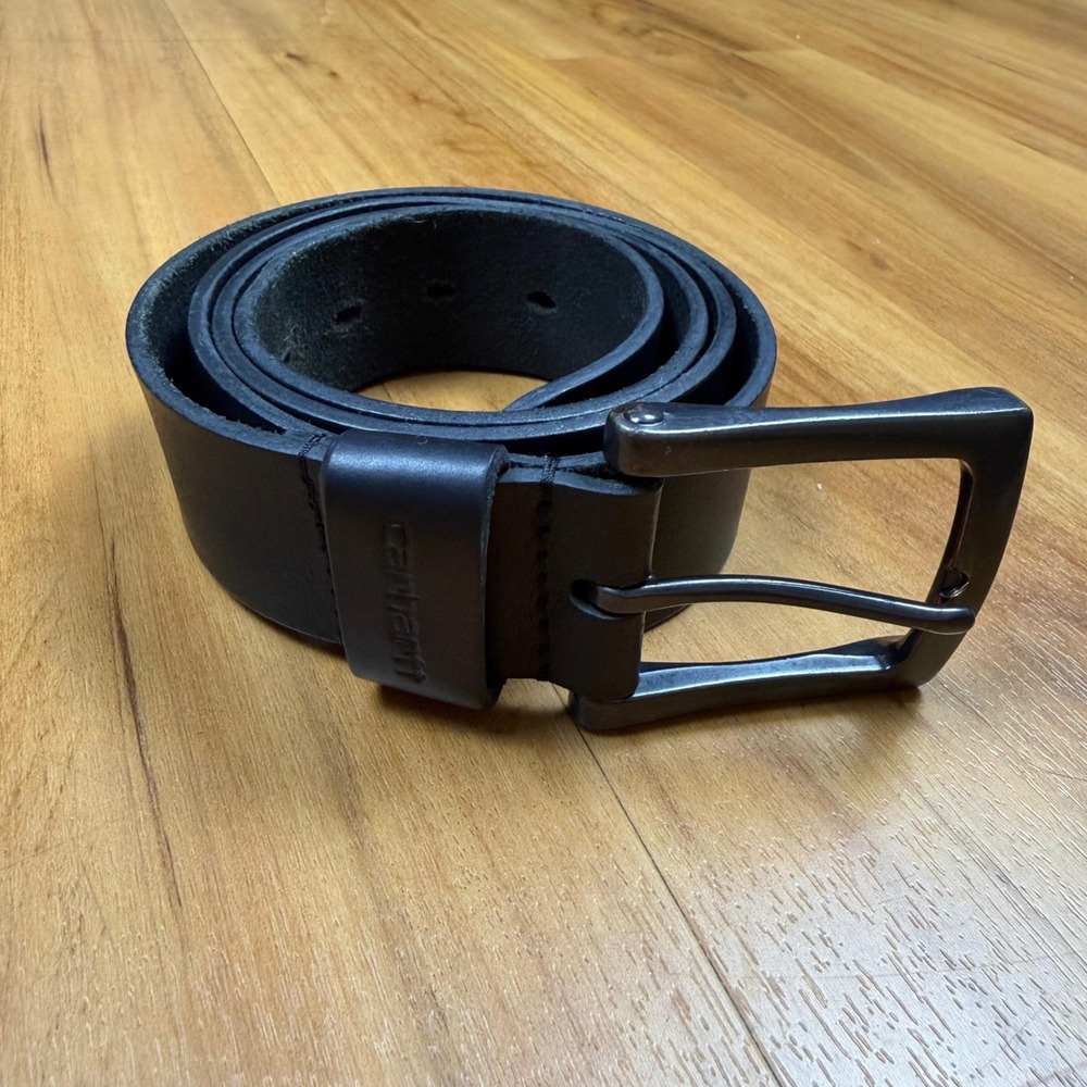Carhartt Mens Black Full Grain Leather Belt Gunmetal Buckle Size 42 2205-00-M